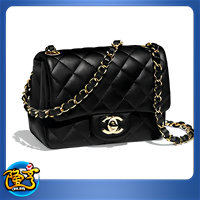 CHANEL 香奈兒 經典雙C logo牛皮菱格金粗鍊斜背方包/方胖子(黑色/金釦)